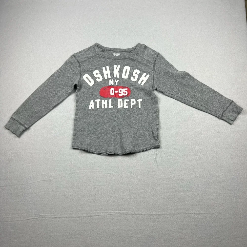 OshKosh B'gosh Kids 7X Grey NY Athl Dept Graphic Waffle Knit Long Sleeve Shirt